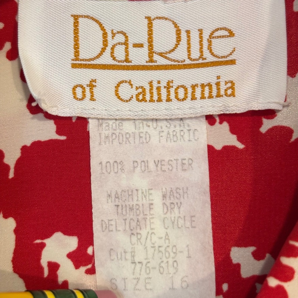 Vintage 80s Da-Rue of California Red Houndstooth Blouse Women's 16‎ Button Down - Picture 3 of 7